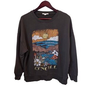 O´Neill Womens Graphic Grey Sweatshirt Sunset Print Long Sleeve Size Small